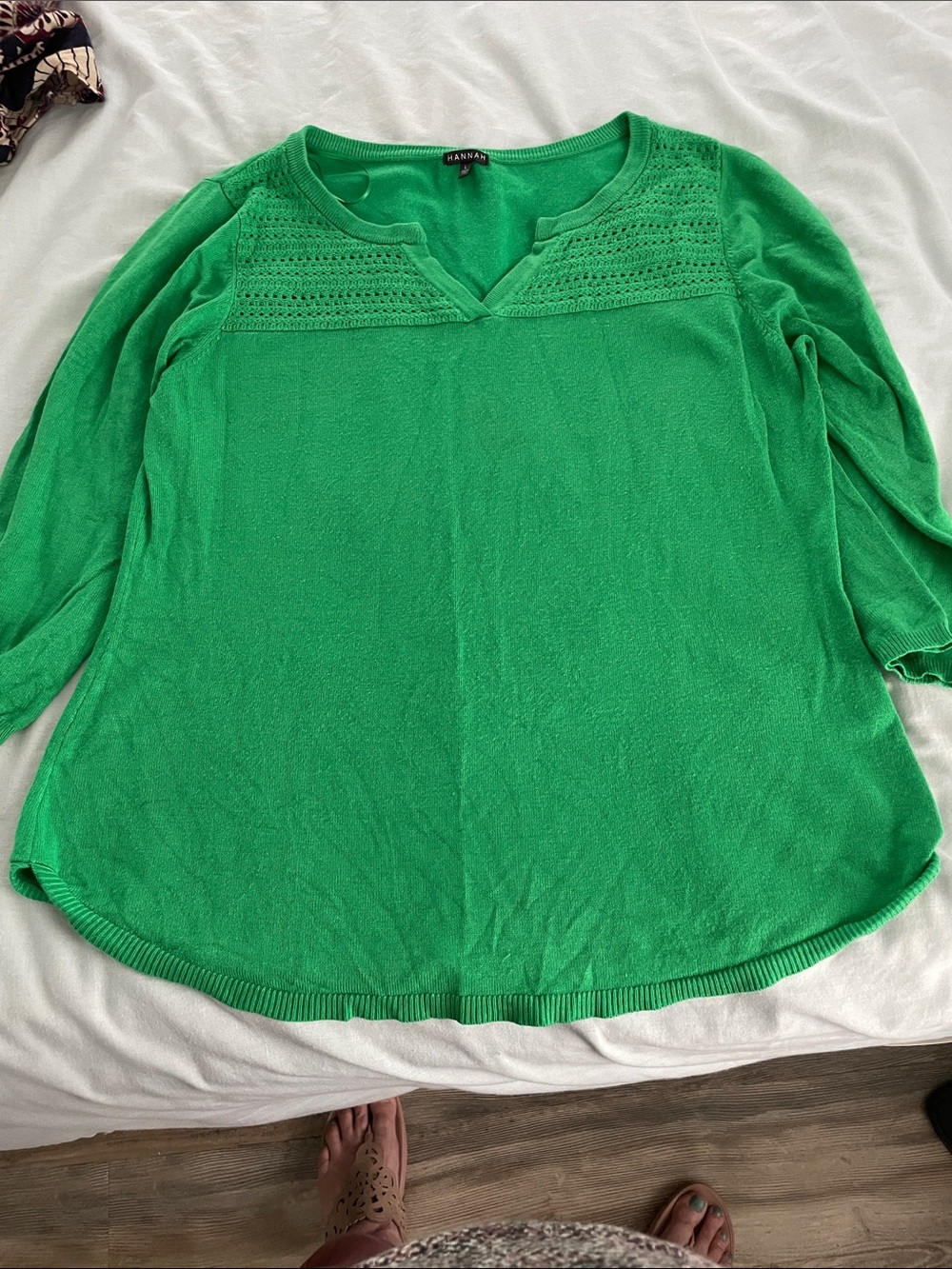 Hannah Bright Green Crochet Yoke Tunic Top